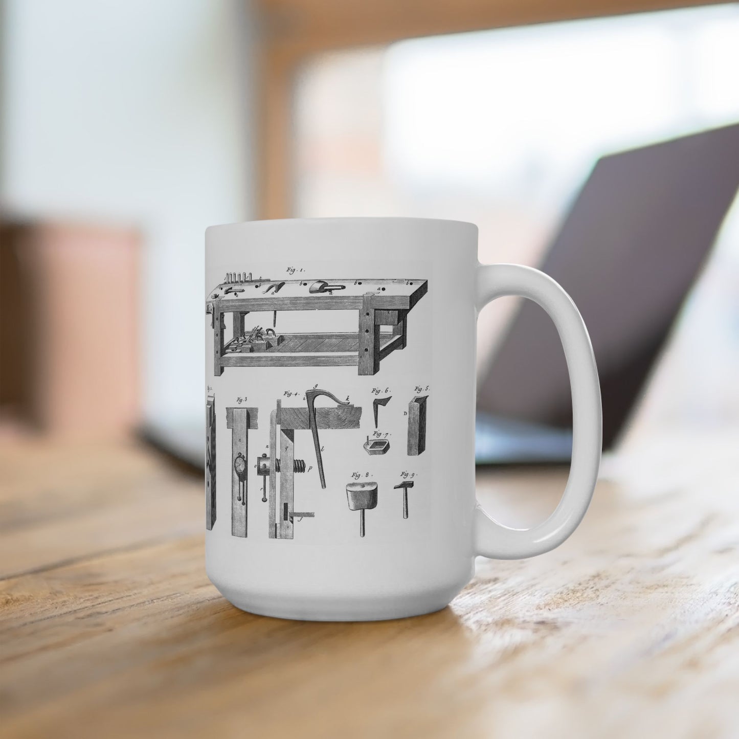 Mug - Roubo Workbench Design 11oz and 15oz Ceramic Mug for Hand Tool Woodworkers