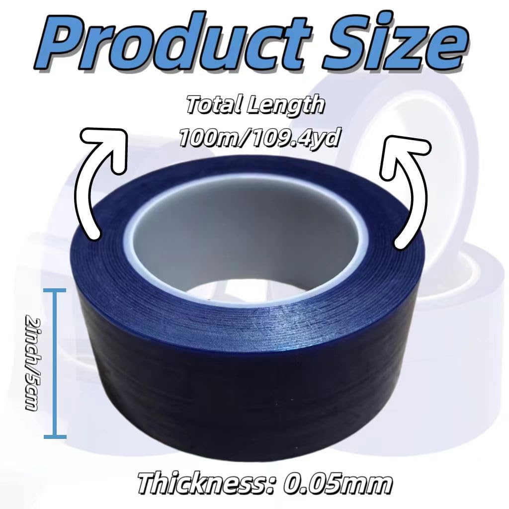 2 Rolls-2 Inch x 109.4 Yards Clear Removable Scratch Film Tape Roll High Tack Tape Blue Window Film Blue Surface Protective Film Self Adhesive Window Film