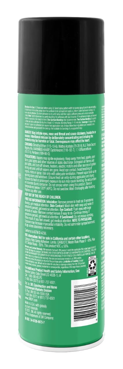3M Hi-Strength Spray Adhesive 90, 14.6 oz., Industrial Strenght Spray Glue, Dries Clear, Use on Rubber, Glass, Metal, Wood, Foam, Plastic, Cardboard, Fiberglass Insulation, Drywall, and More (90-DSC)