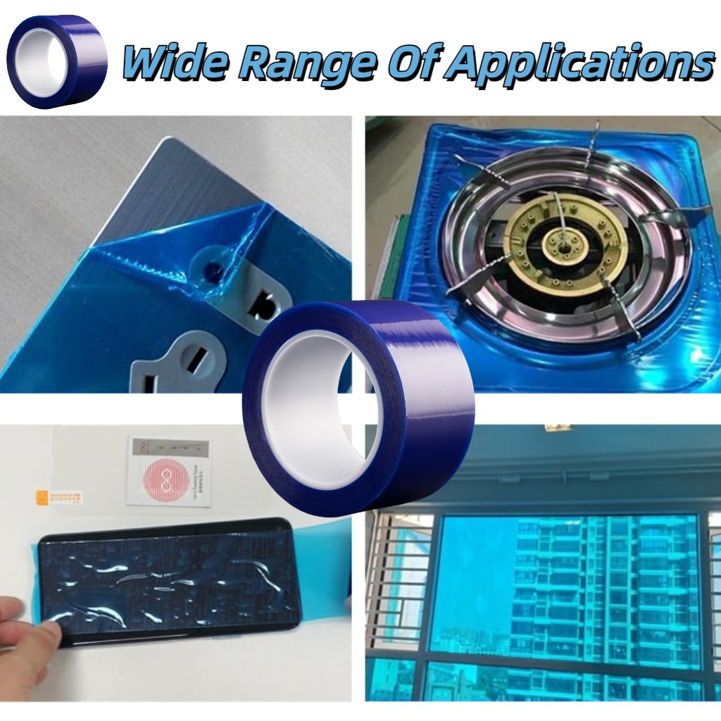 2 Rolls-2 Inch x 109.4 Yards Clear Removable Scratch Film Tape Roll High Tack Tape Blue Window Film Blue Surface Protective Film Self Adhesive Window Film
