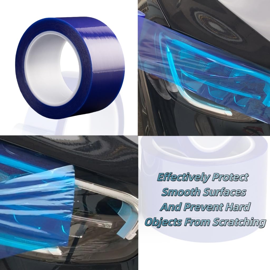 2 Rolls-2 Inch x 109.4 Yards Clear Removable Scratch Film Tape Roll High Tack Tape Blue Window Film Blue Surface Protective Film Self Adhesive Window Film