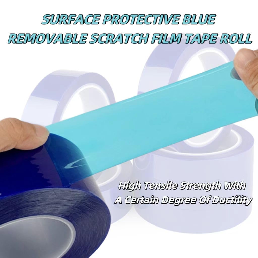 2 Rolls-2 Inch x 109.4 Yards Clear Removable Scratch Film Tape Roll High Tack Tape Blue Window Film Blue Surface Protective Film Self Adhesive Window Film