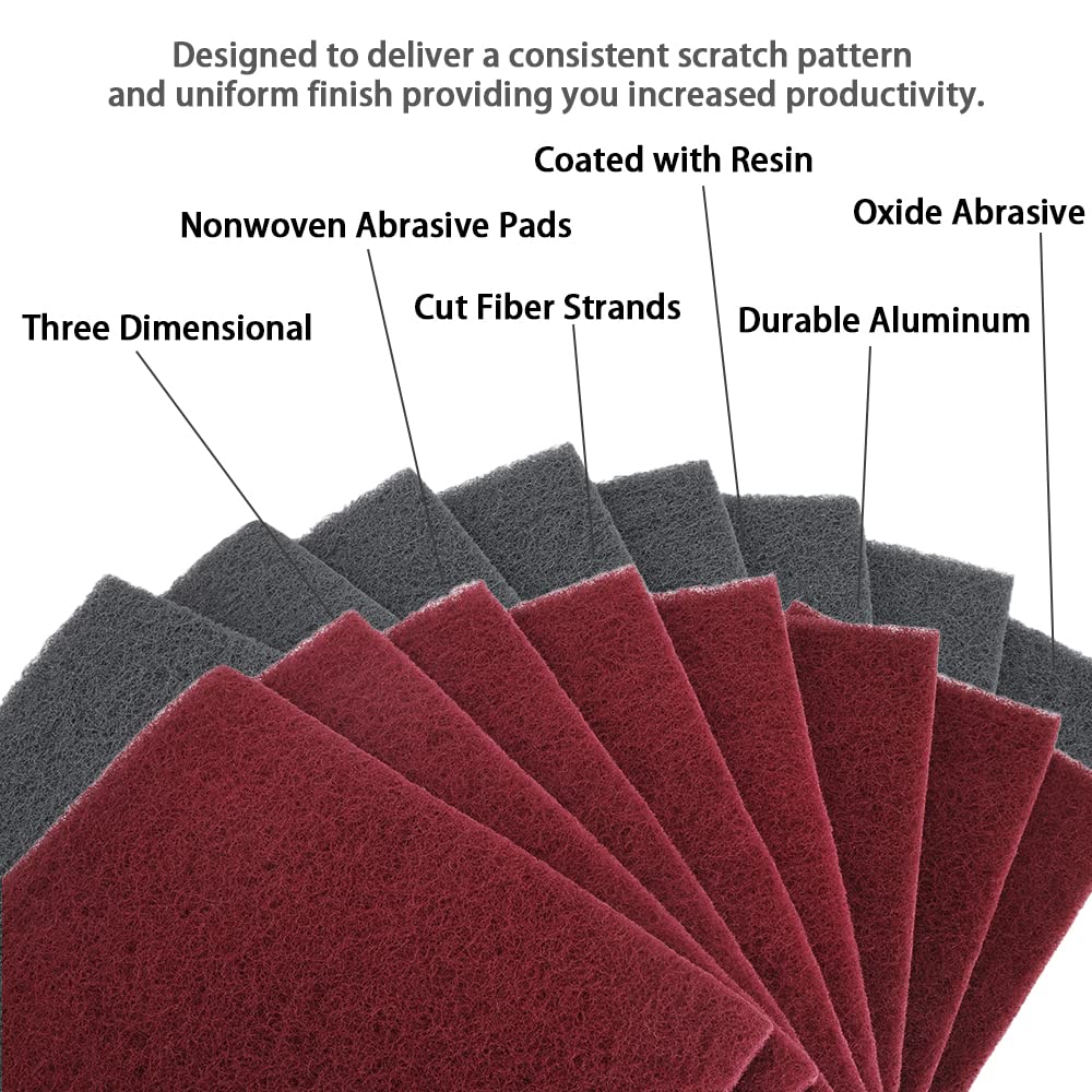 8 Scuff Pad Variety Pack, 4 Each Maroon, Gray, Scuffing, Scouring, Sanding, Cleaning, Blending, Paint Surface Prep Adhesion - 6" x 9" Automotive Auto Body 7447&7448